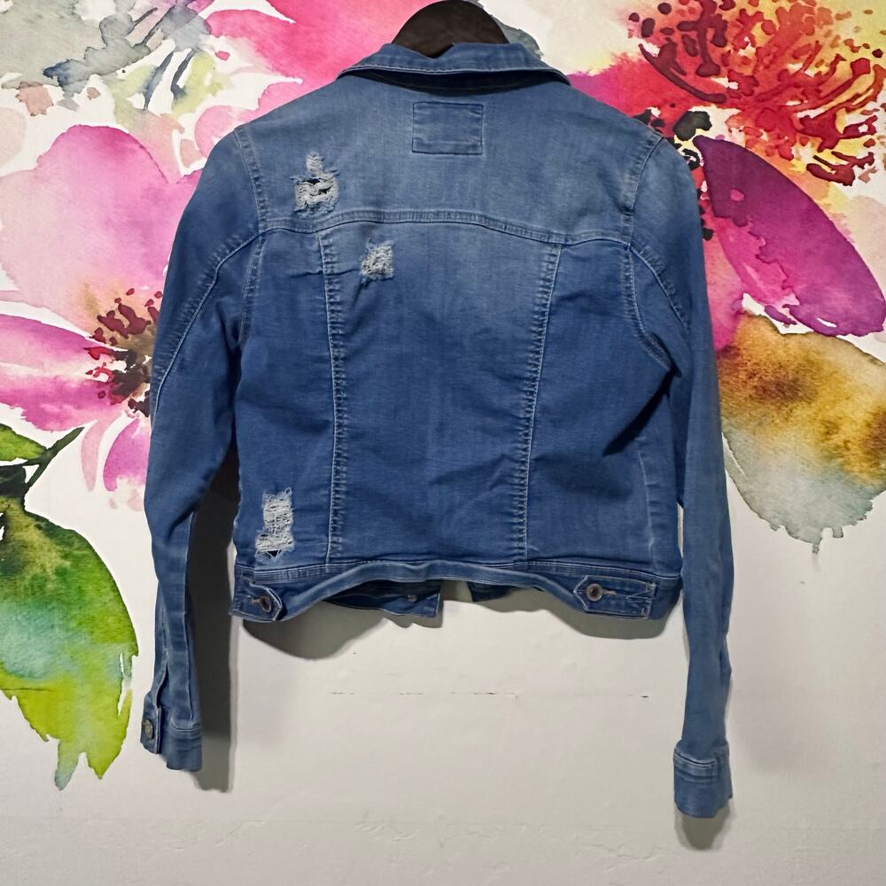 Wax Jean Basic Denim Blue Distress Jean Jacket - Large Stretch Causal - Picture 3 of 3
